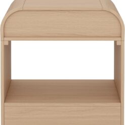 Nathan Jamea Iris Mid-Century Modern Nightstand with Drawer, End Table with Storage for Bedroom or Living Room with Rounded Silhouette, Light Oak