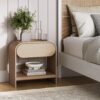 Nathan Jamea Iris Mid-Century Modern Nightstand with Drawer, End Table with Storage for Bedroom or Living Room with Rounded Silhouette, Light Oak
