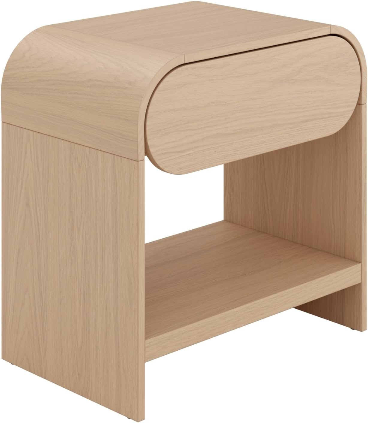 Nathan Jamea Iris Mid-Century Modern Nightstand with Drawer, End Table with Storage for Bedroom or Living Room with Rounded Silhouette, Light Oak