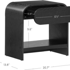 Nathan James Iris Mid-Century Modern Nightstand with Drawer, End Table with Storage for Bedroom or Living Room with Rounded Silhouette, Black Oak