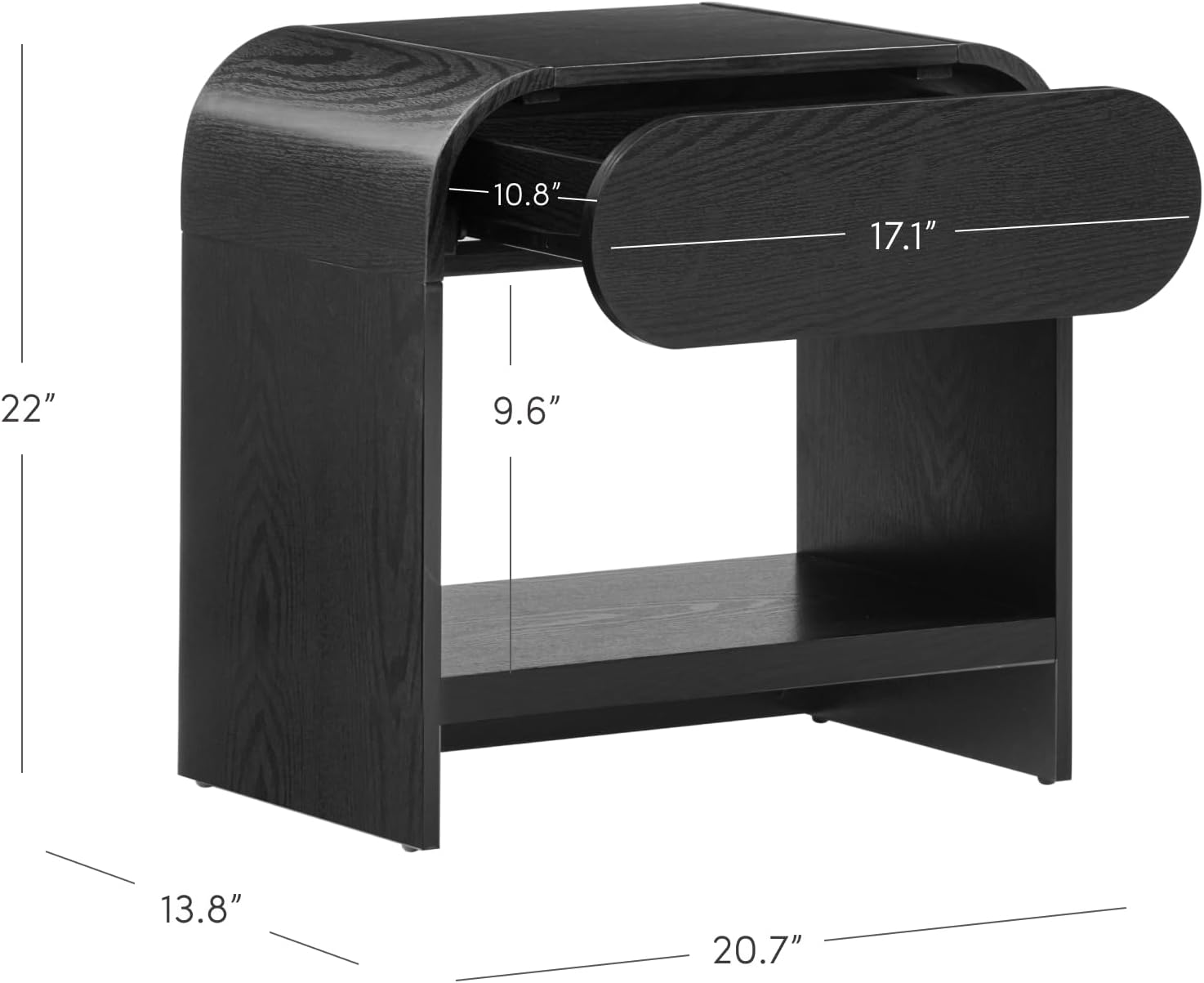 Nathan James Iris Mid-Century Modern Nightstand with Drawer, End Table with Storage for Bedroom or Living Room with Rounded Silhouette, Black Oak