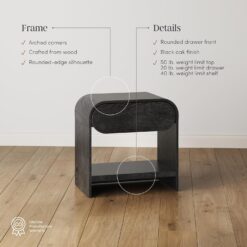 Nathan James Iris Mid-Century Modern Nightstand with Drawer, End Table with Storage for Bedroom or Living Room with Rounded Silhouette, Black Oak