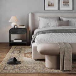 Nathan James Iris Mid-Century Modern Nightstand with Drawer, End Table with Storage for Bedroom or Living Room with Rounded Silhouette, Black Oak
