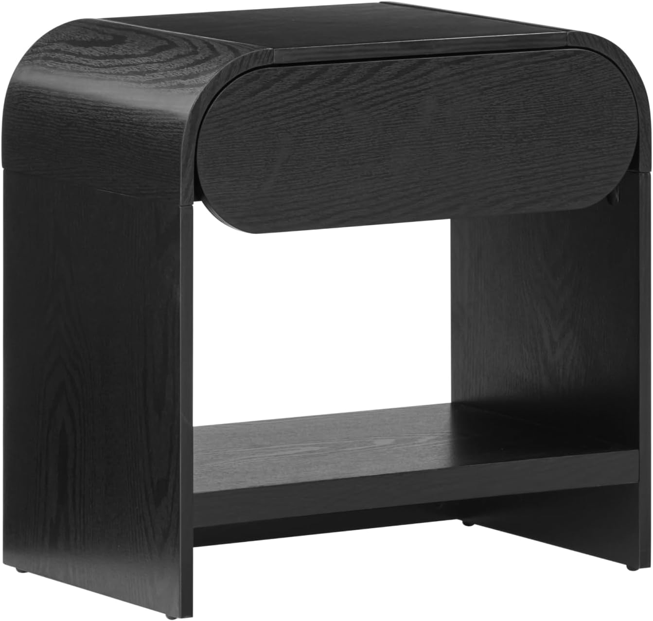 Nathan James Iris Mid-Century Modern Nightstand with Drawer, End Table with Storage for Bedroom or Living Room with Rounded Silhouette, Black Oak