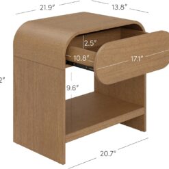 Nathan James Iris Mid-Century Modern Nightstand with Drawer, Wooden Bedside Table for Bedroom or Living Room with Rounded Silhouette