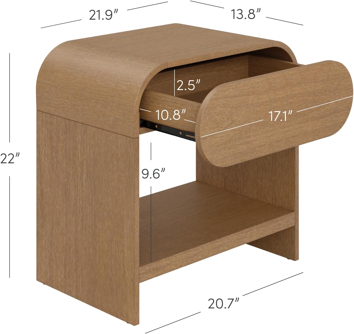 Nathan James Iris Mid-Century Modern Nightstand with Drawer, Wooden Bedside Table for Bedroom or Living Room with Rounded Silhouette