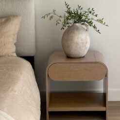 Nathan James Iris Mid-Century Modern Nightstand with Drawer, Wooden Bedside Table for Bedroom or Living Room with Rounded Silhouette