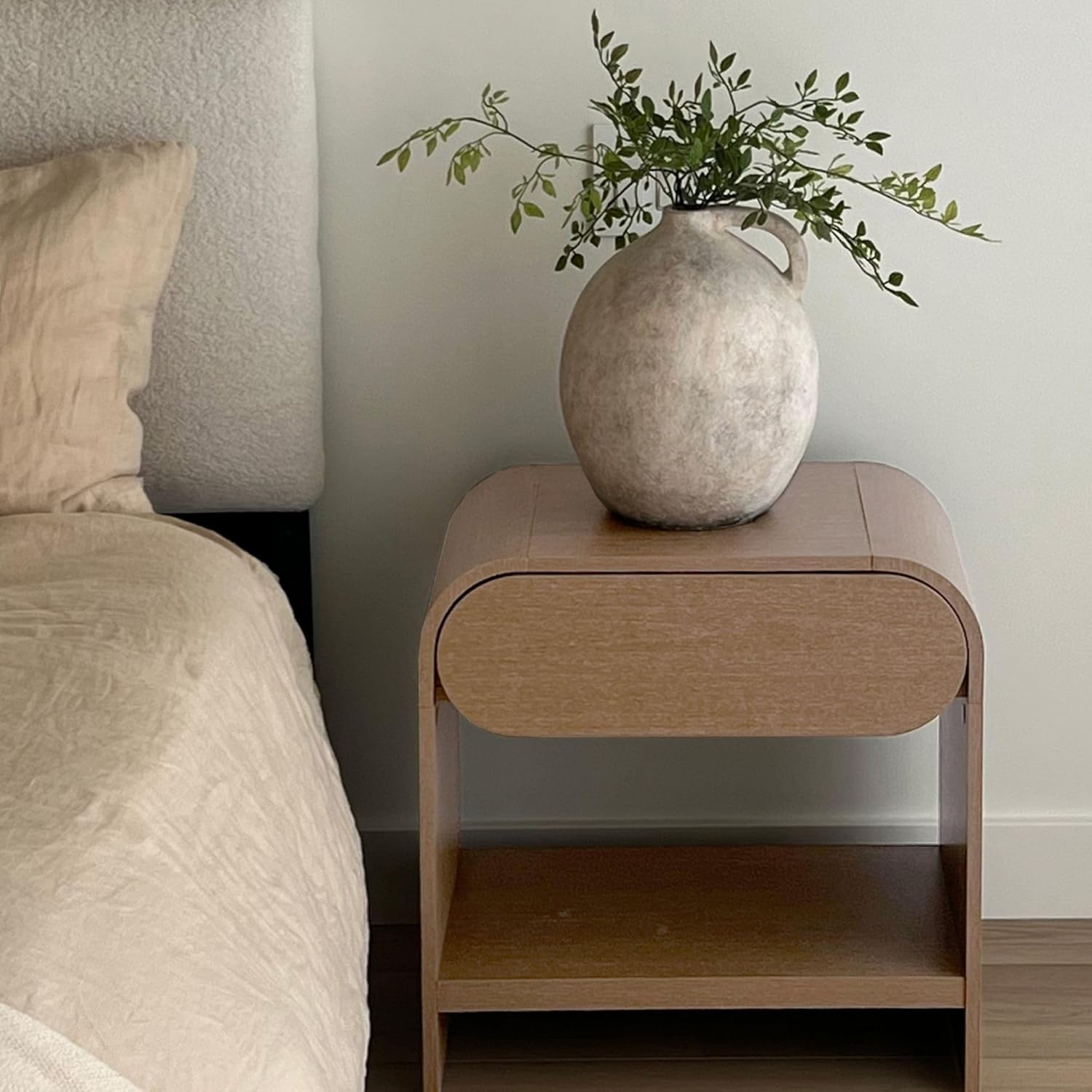 Nathan James Iris Mid-Century Modern Nightstand with Drawer, Wooden Bedside Table for Bedroom or Living Room with Rounded Silhouette