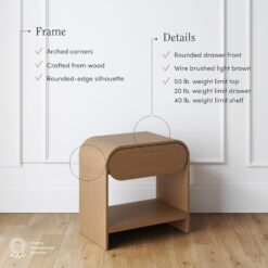 Nathan James Iris Mid-Century Modern Nightstand with Drawer, Wooden Bedside Table for Bedroom or Living Room with Rounded Silhouette