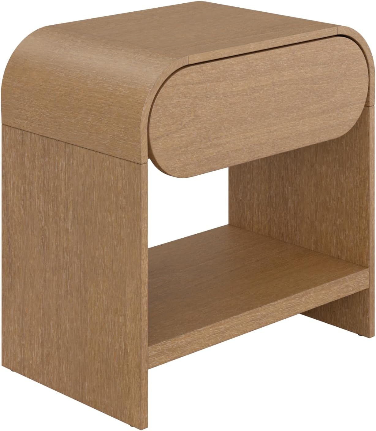 Nathan James Iris Mid-Century Modern Nightstand with Drawer, Wooden Bedside Table for Bedroom or Living Room with Rounded Silhouette