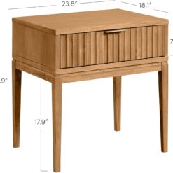 Nathan James Jasper Mid-Century Modern Nighstand, Side Table with Storage and Fluted Drawer Doors with Brass Handles, Natural Brown