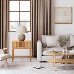 Nathan James Jasper Mid-Century Modern Nighstand, Side Table with Storage and Fluted Drawer Doors with Brass Handles, Natural Brown