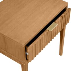 Nathan James Jasper Mid-Century Modern Nighstand, Side Table with Storage and Fluted Drawer Doors with Brass Handles, Natural Brown