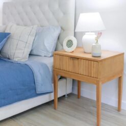 Nathan James Jasper Mid-Century Modern Nighstand, Side Table with Storage and Fluted Drawer Doors with Brass Handles, Natural Brown