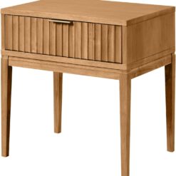 Nathan James Jasper Mid-Century Modern Nighstand, Side Table with Storage and Fluted Drawer Doors with Brass Handles, Natural Brown