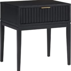 Nathan James Jasper Boho Side Table, Solid Wood Bedroom Nightstand or Bedside Table with Drawer with Fluted Doors and Brass Handles, Black