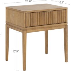 Nathan James Boho Jasper Wood Nightstand with Drawer, Fluted Side Table or End Table with Storage, Light Brown