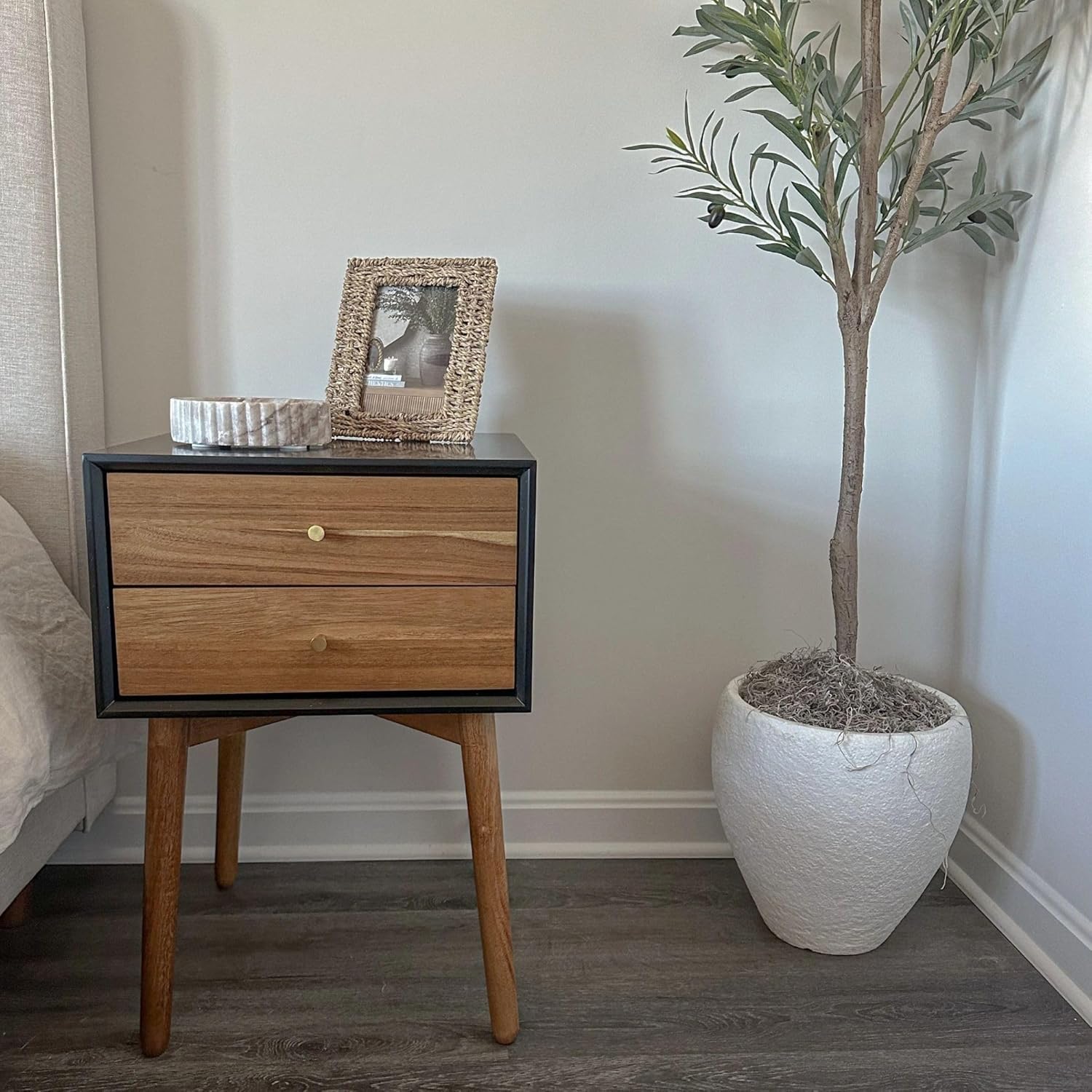 Nathan James Harper Modern Nightstand Side Accent or End Table with Storage Drawer, 1, Black/Brown