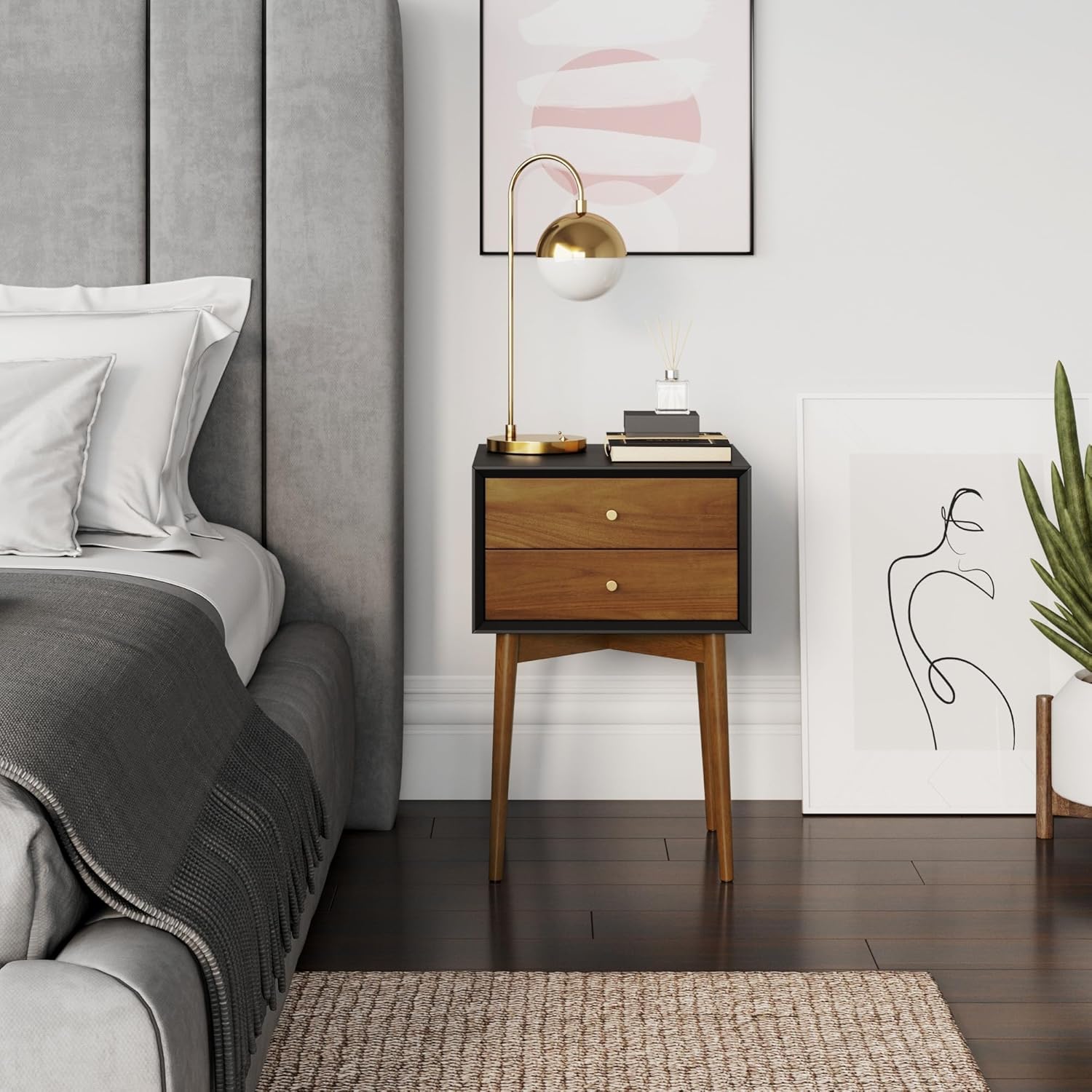 Nathan James Harper Modern Nightstand Side Accent or End Table with Storage Drawer, 1, Black/Brown