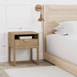 Nathan James Luke Modern Nightstand Side Accent or End Table with Storage Drawer, 1, Light Brown