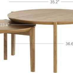 Nathan James Kendall Round Modern Nesting Coffee Set of 2, Stacking Living Room Accent Tables, Light Brown