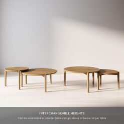 Nathan James Kendall Round Modern Nesting Coffee Set of 2, Stacking Living Room Accent Tables, Light Brown