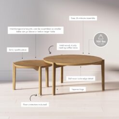 Nathan James Kendall Round Modern Nesting Coffee Set of 2, Stacking Living Room Accent Tables, Light Brown