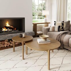Nathan James Kendall Round Modern Nesting Coffee Set of 2, Stacking Living Room Accent Tables, Light Brown