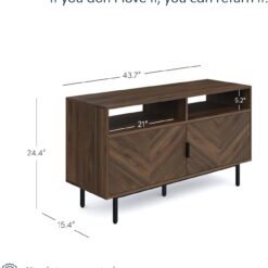 Nathan James Izsak Wood Media Console, TV Stand, Entertainment Cabinet with Herringbone Doors and Cubby Storage in a Rustic Dark Finish for Living, Dining Room or Entryway, Walnut Brown/Black