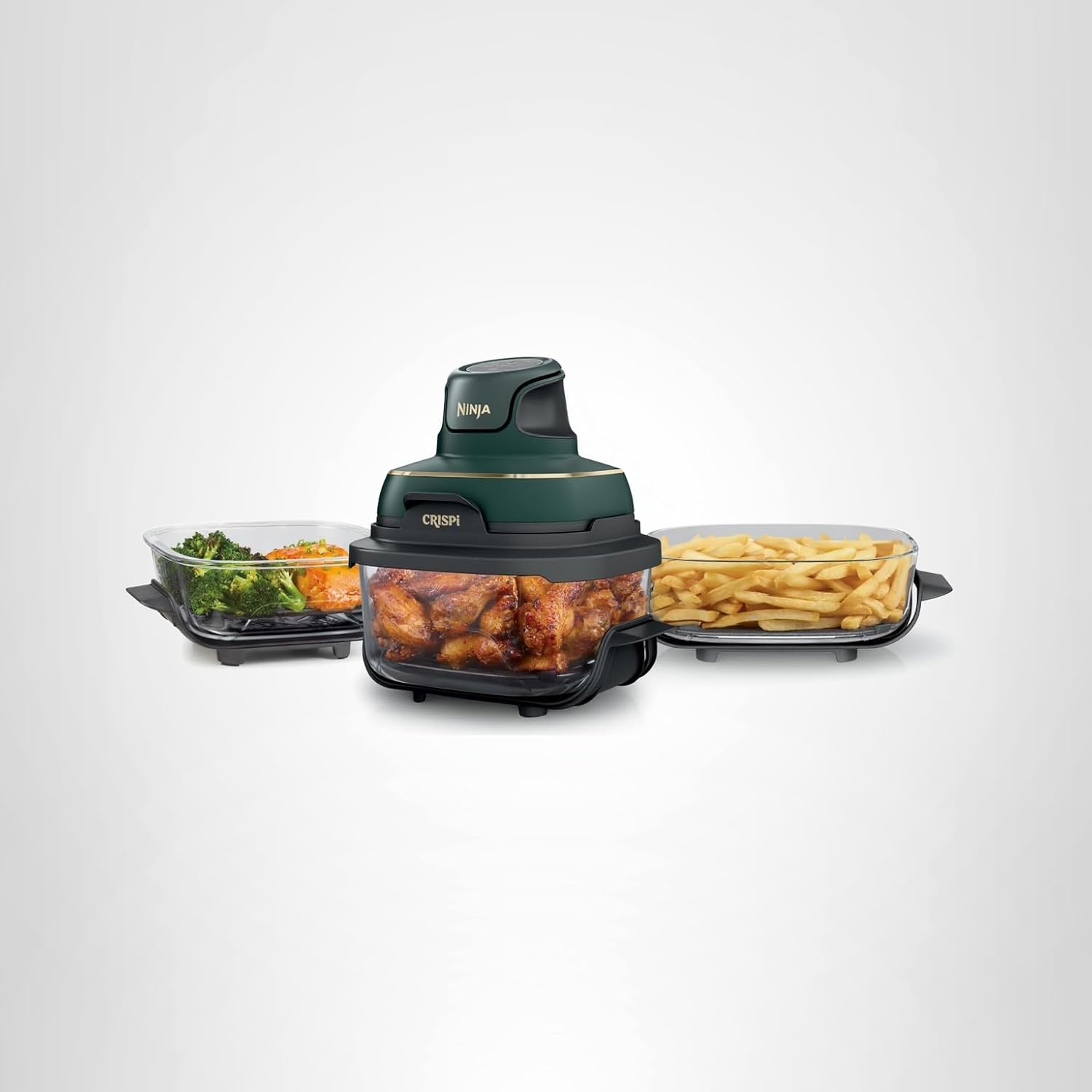 Ninja Crispi 5-in-1 Glass Air Fryer | 450°F, Nontoxic, 4QT & 6-Cup Containers & Lids | Microwave, Freezer, Dishwasher Safe | Max Crisp, Air Fry, Bake, Recrisp, Keep Warm | Brit. Racing Green, FN103BF