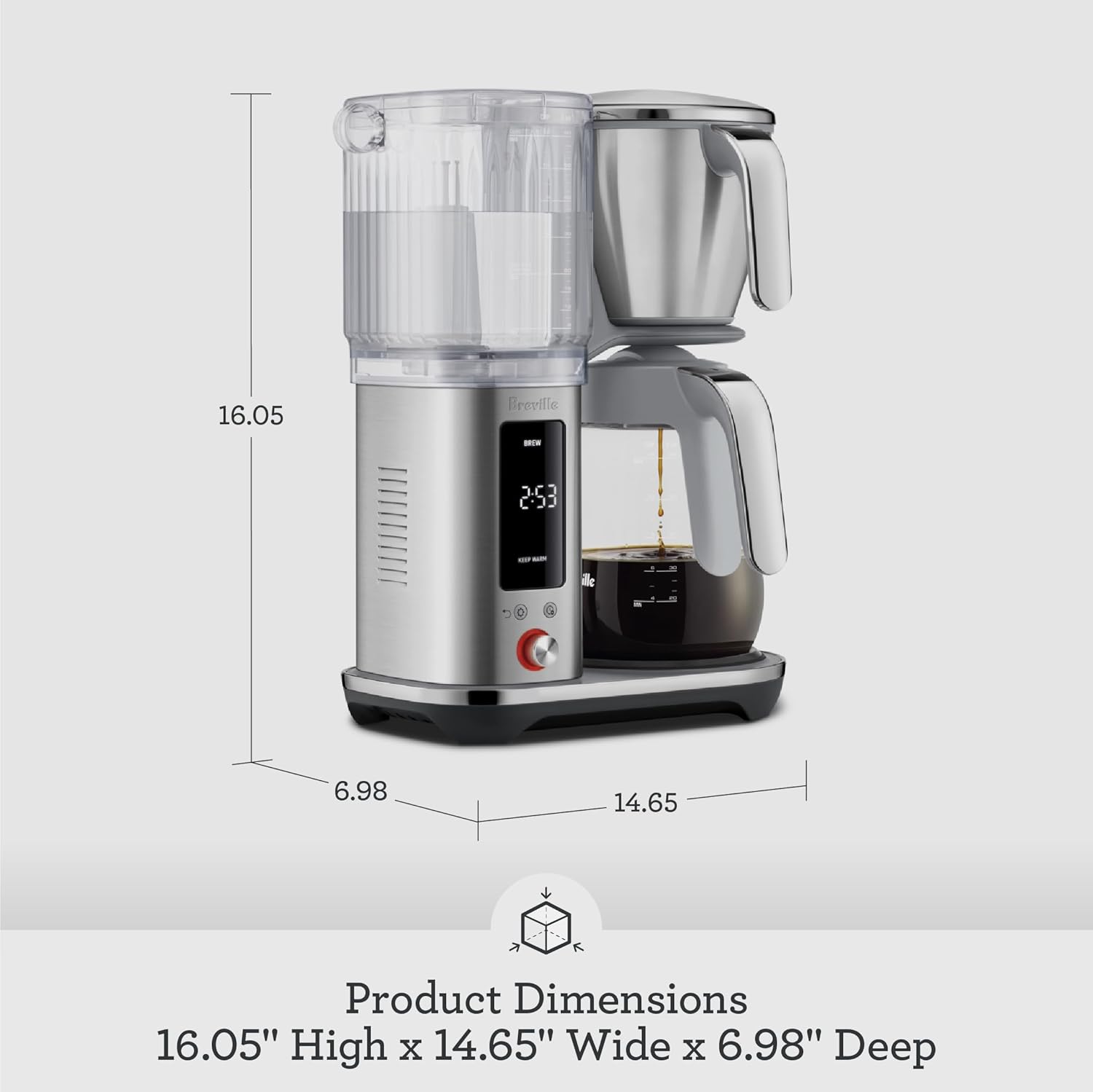 Breville Luxe Drip Coffee Machine, Brushed Stainless Steel, 60 Fluid Ounces Capacity, Glass Carafe, BDC415BSS