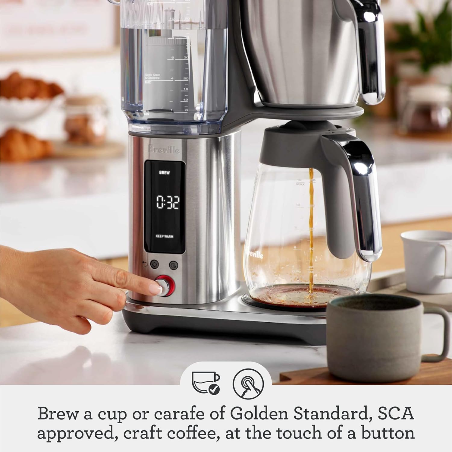 Breville Luxe Drip Coffee Machine, Brushed Stainless Steel, 60 Fluid Ounces Capacity, Glass Carafe, BDC415BSS