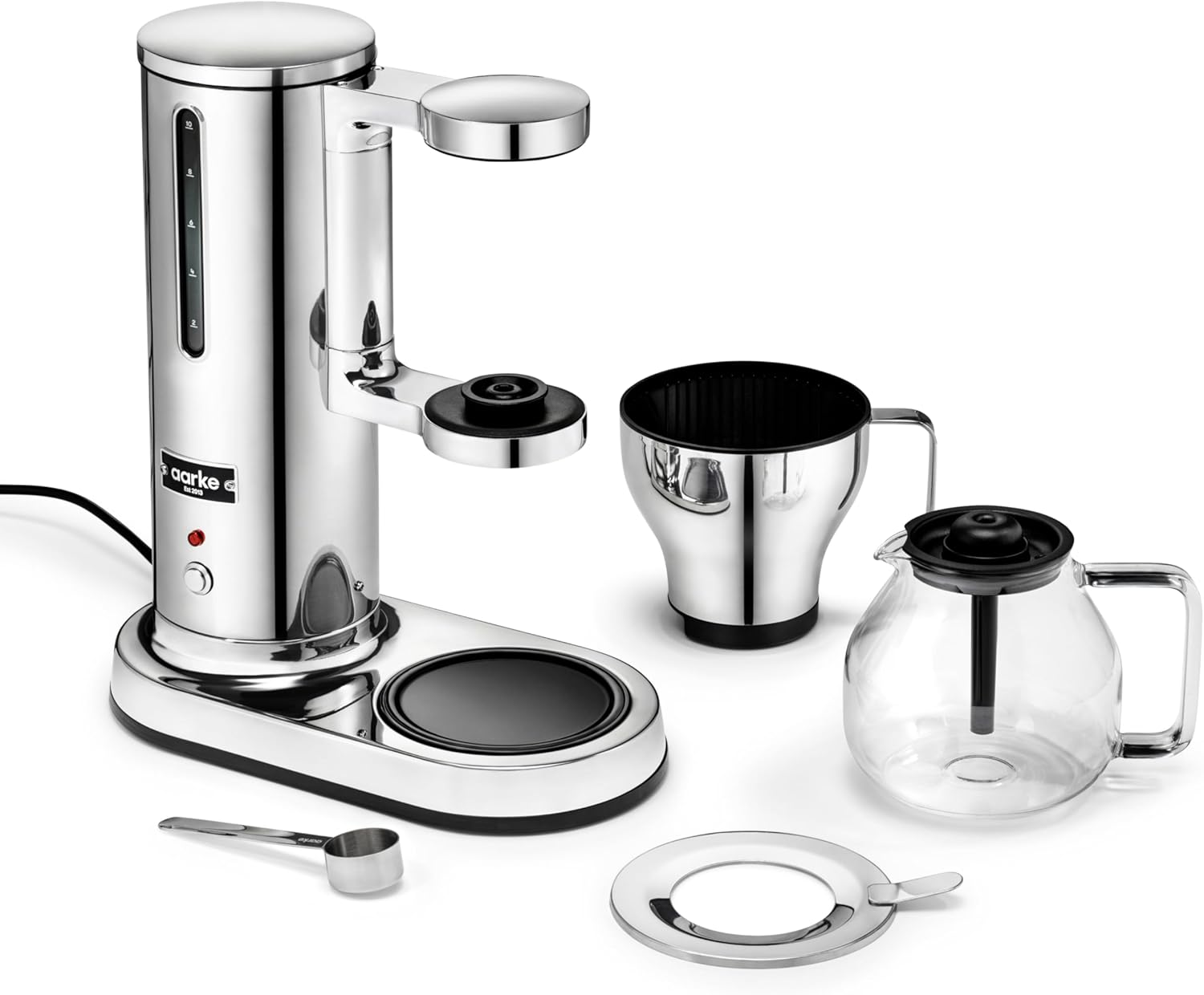 Aarke Coffee Maker - Electric 10 Cup / 42 fl oz Drip Brewer with Automatic Drip-Stop, Glass Carafe