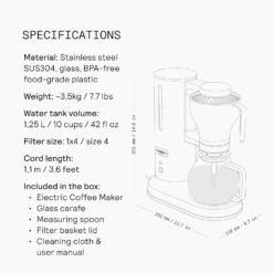 Aarke Coffee Maker - Electric 10 Cup / 42 fl oz Drip Brewer with Automatic Drip-Stop, Glass Carafe