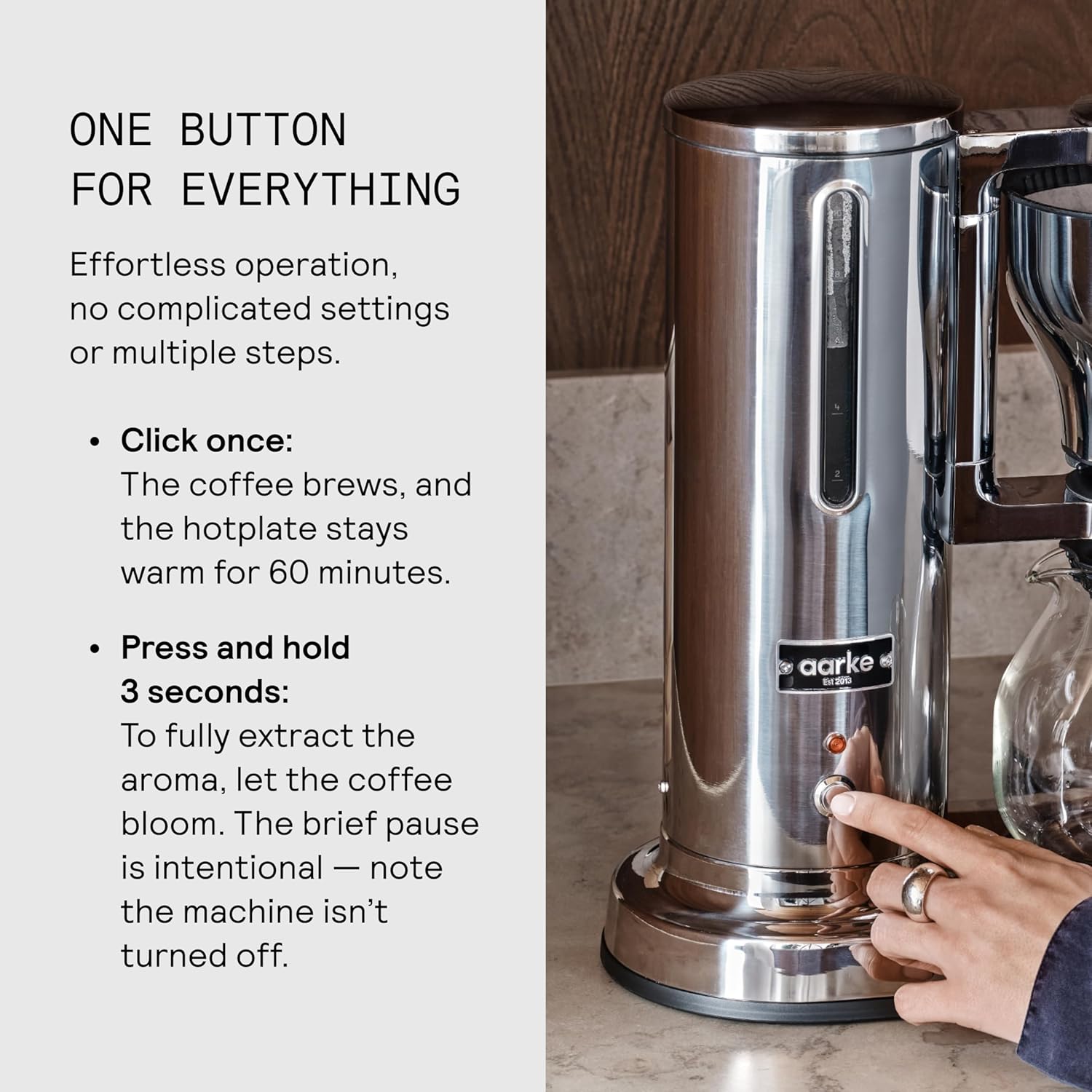 Aarke Coffee Maker - Electric 10 Cup / 42 fl oz Drip Brewer with Automatic Drip-Stop, Glass Carafe