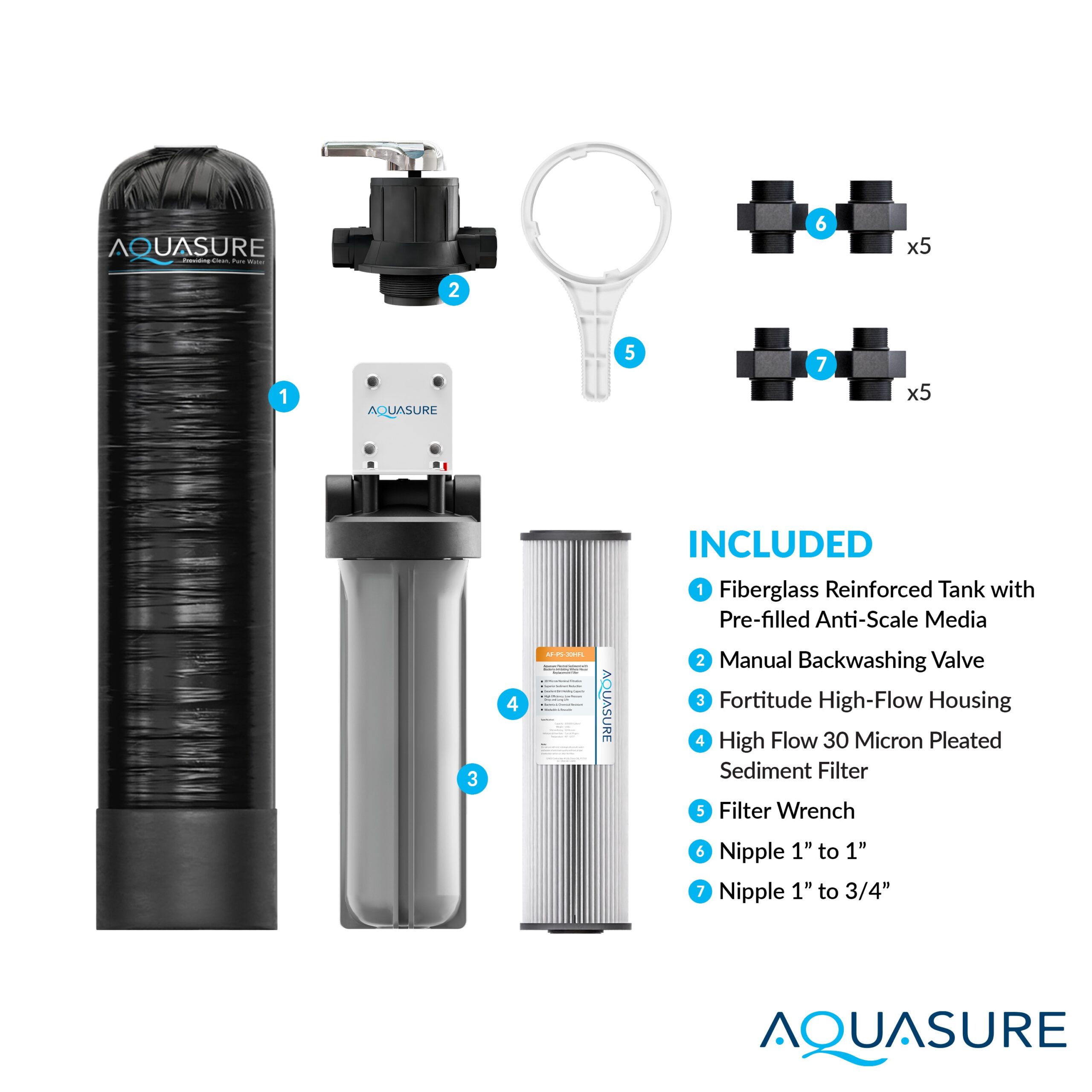 AQUASURE Fortitude Lite Carbon and Sediment Whole House Water Filtration System Dual-Stage 10-GPM 25 Micron