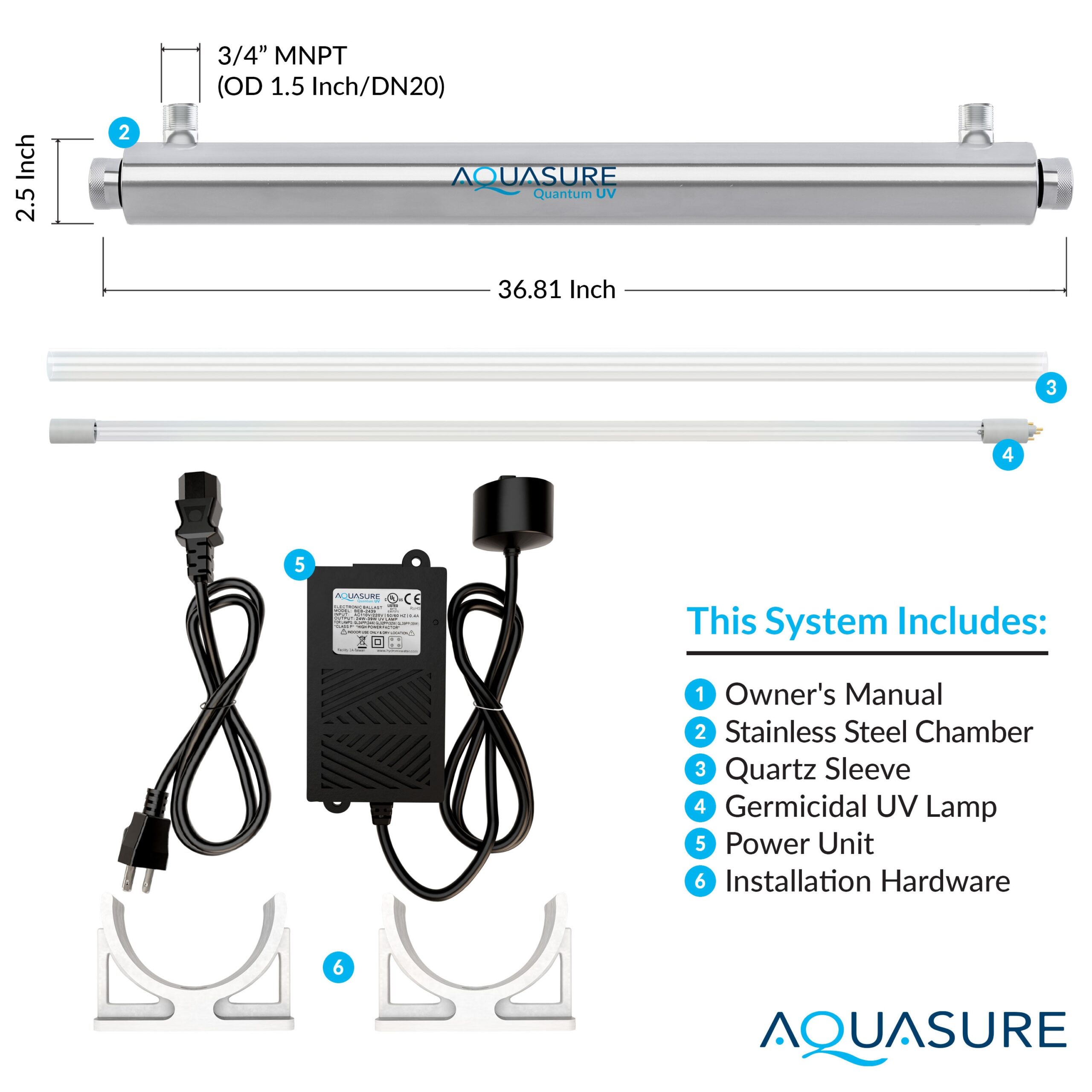 AQUASURE Quantum Series Dual-stage 12-GPM Ultraviolet UV Hard water Whole House Water Filtration System