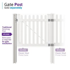 WamBam Fence Traditional Classic Picket Fence Gate 4-ft H x 4-ft W White Vinyl Picket Fence gate (Unassembled)
