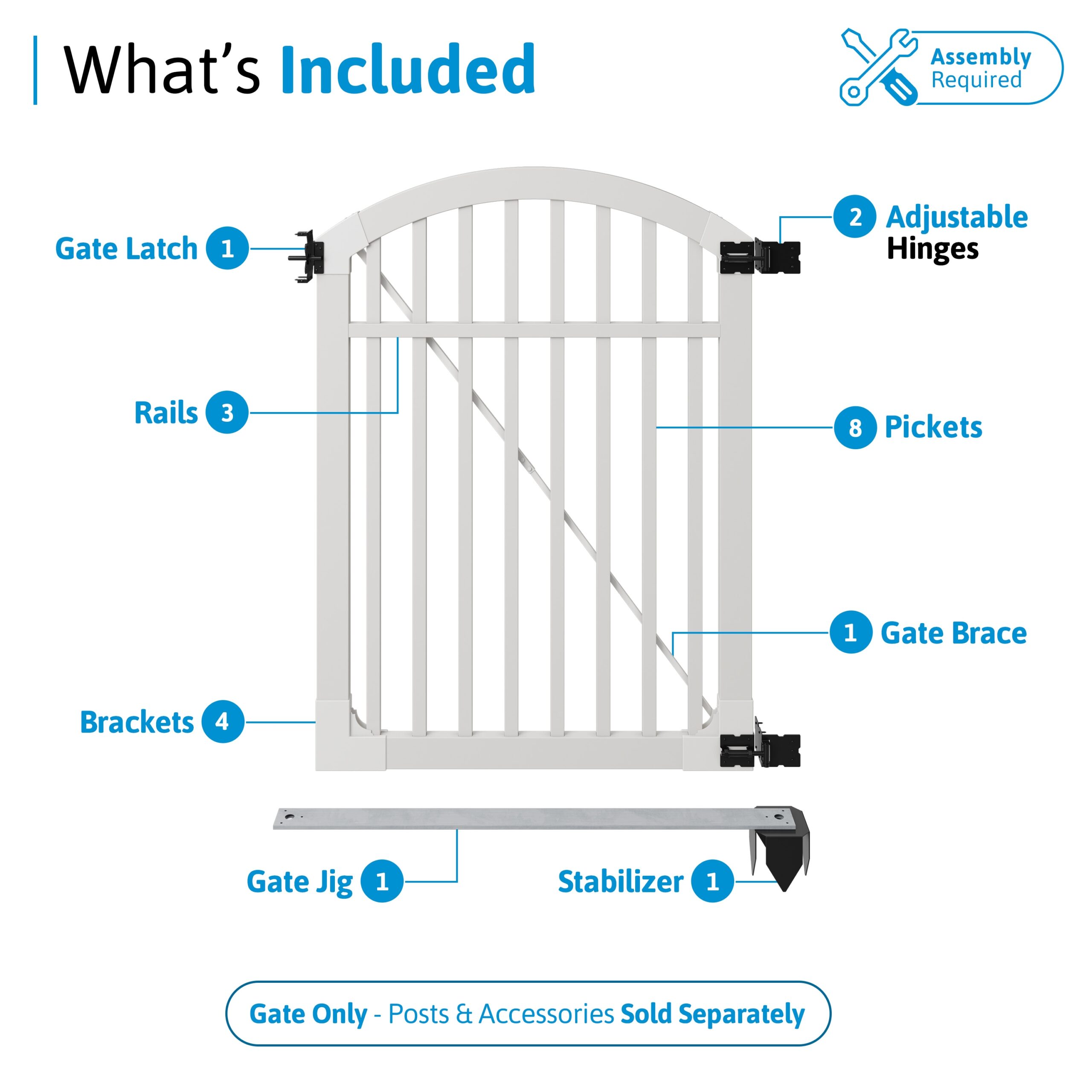 WamBam Fence Premium 5-ft H x 4-ft W 3-Rail Arched Pool Style Vinyl Fence gate No Dig (Unassembled)