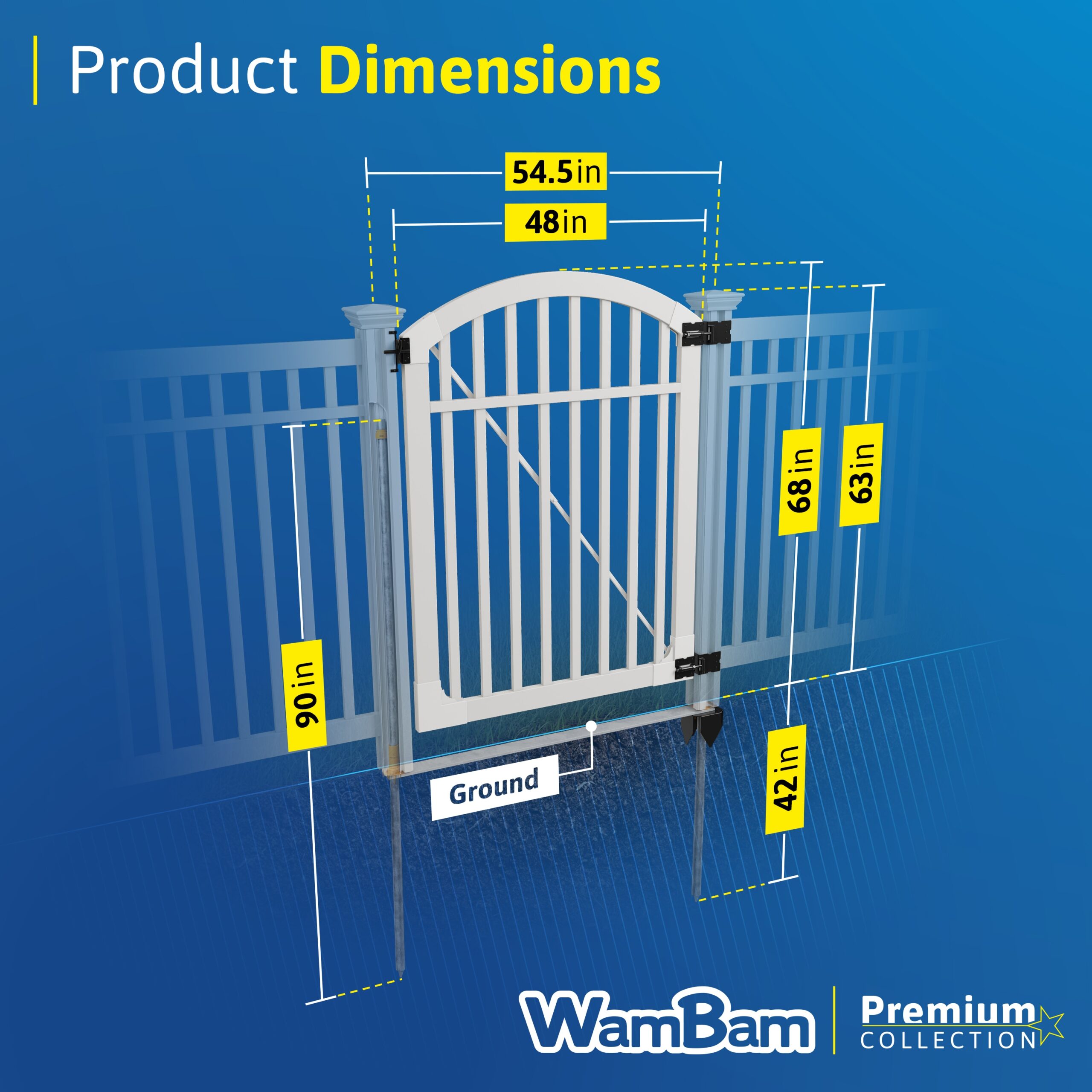 WamBam Fence Premium 5-ft H x 4-ft W 3-Rail Arched Pool Style Vinyl Fence gate No Dig (Unassembled)
