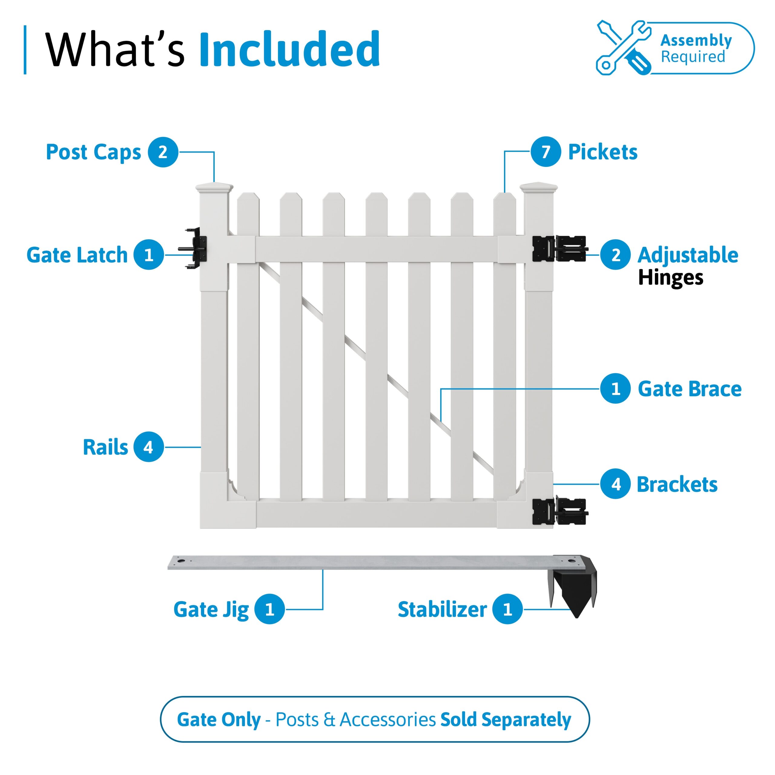 WamBam Fence Premium 4-ft H x 4-ft W Picket Vinyl Picket Fence gate No Dig (Unassembled)