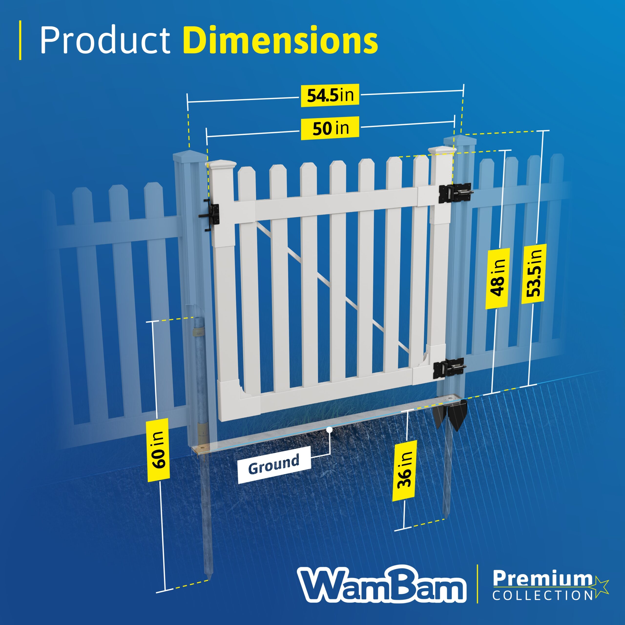 WamBam Fence Premium 4-ft H x 4-ft W Picket Vinyl Picket Fence gate No Dig (Unassembled)