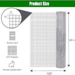 Maocao Hoom 100-ft x 5-ft 19 -Gauge Silver Metal Welded Wire Rolled Fencing 1/2-in x 1/2-in - Mesh Size