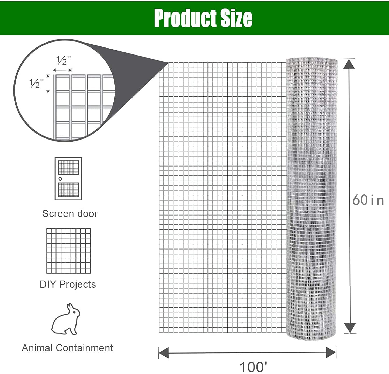 Maocao Hoom 100-ft x 5-ft 19 -Gauge Silver Metal Welded Wire Rolled Fencing 1/2-in x 1/2-in - Mesh Size