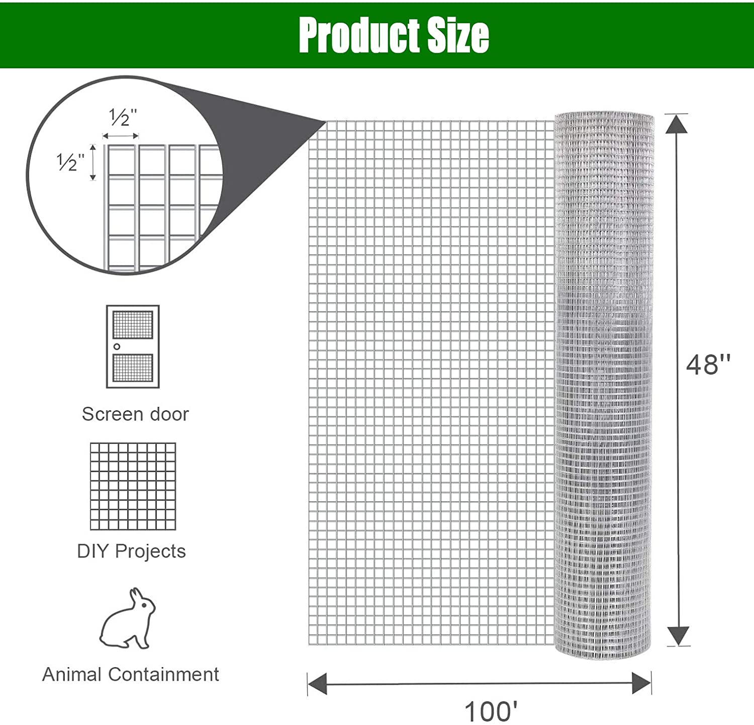 Maocao Hoom 100-ft x 4-ft 19 -Gauge Silver Metal Welded Wire Rolled Fencing 1/2-in x 1/2-in - Mesh Size