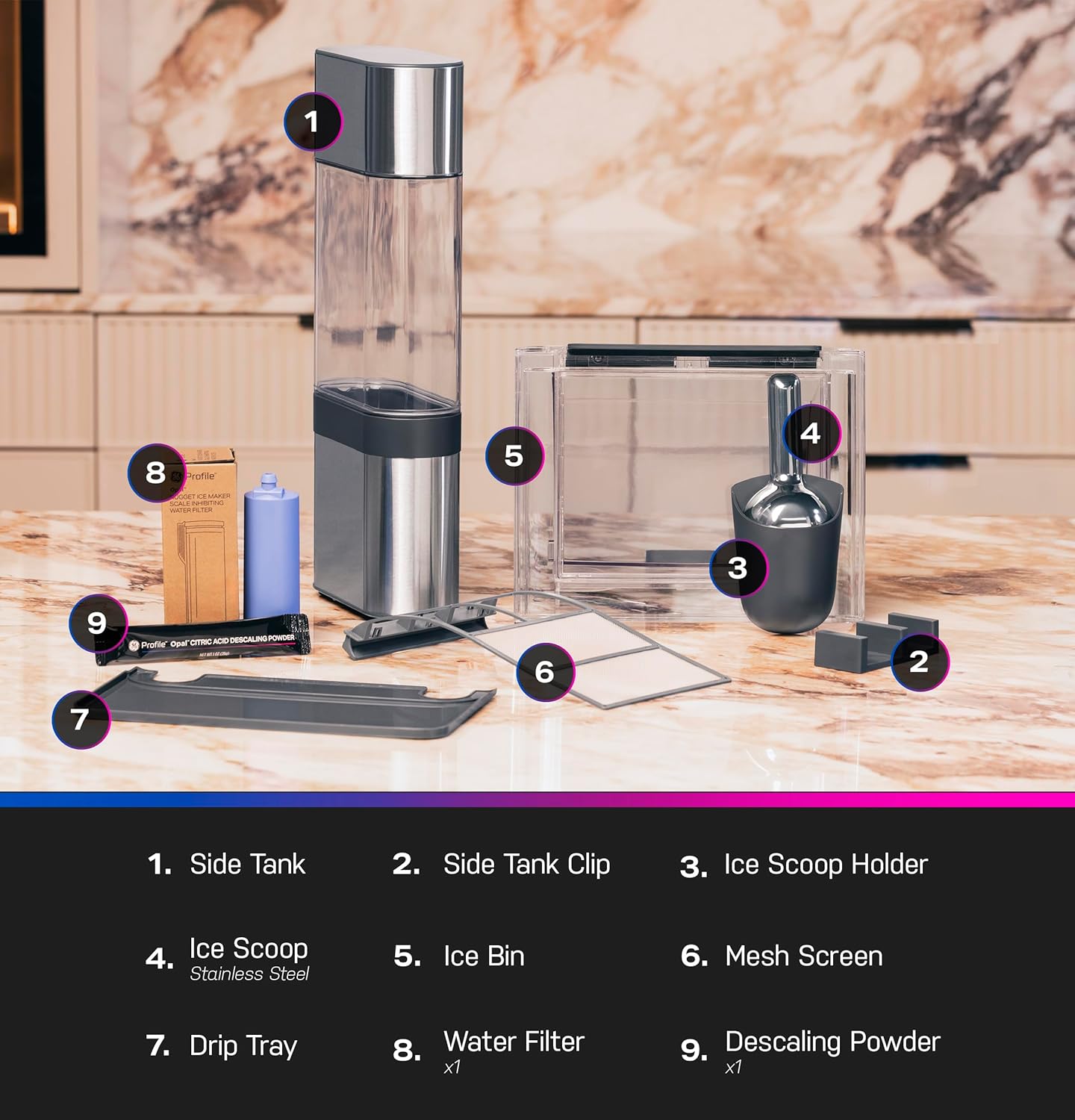 GE Profile Opal 2.0 Ultra Nugget Ice Maker with Side Tank and Scale Inhibiting Filter, Black