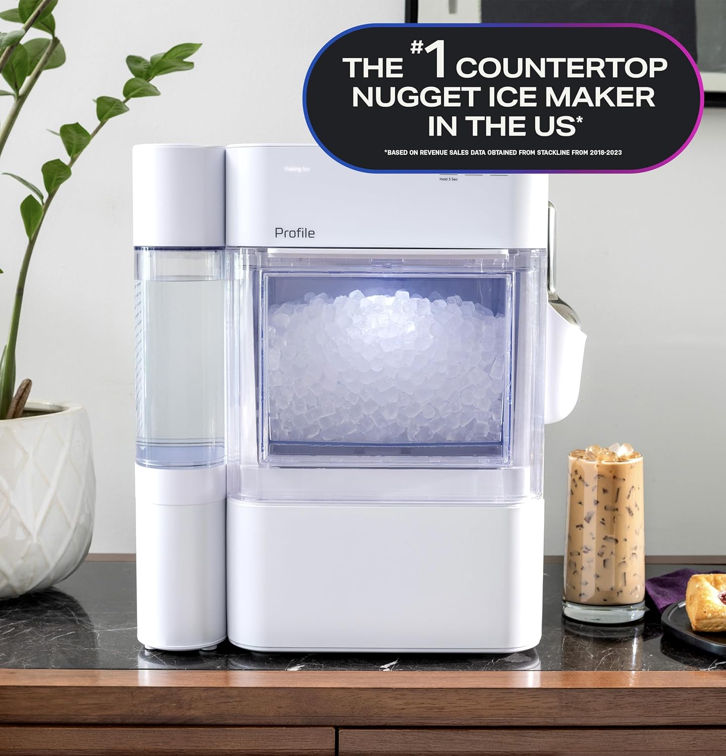 GE Profile Opal 2.0 Ultra Nugget Ice Maker with Side Tank and Scale Inhibiting Filter, Stone White