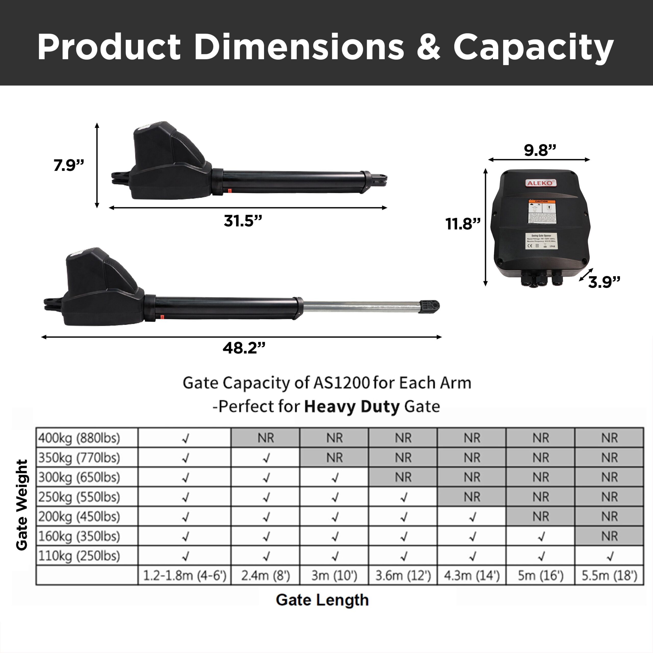 ALEKO 20.0-Feet Dual swing Universal Electric Driveway Gate Opener Kit (Solar Compatible)