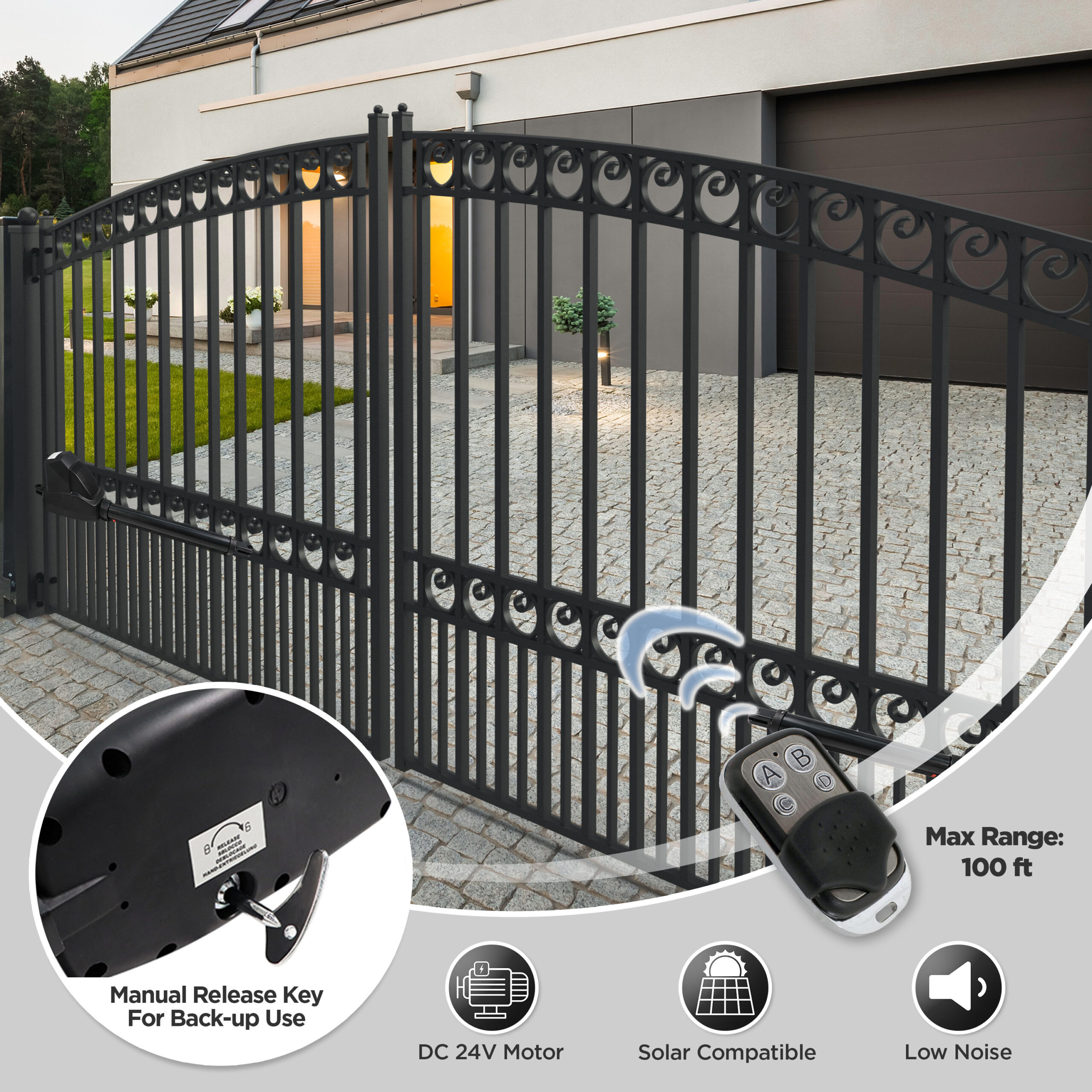ALEKO 20.0-Feet Dual swing Universal Electric Driveway Gate Opener Kit (Solar Compatible)