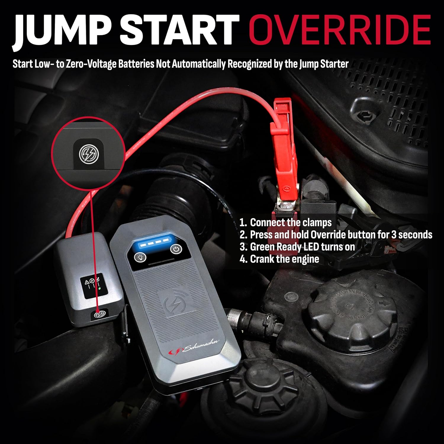 Schumacher Electric 12V Lithium Jump Starter & Power Pack - Portable 1000A Battery Jumper with 10W Wireless Charging, USBA/USBC Fast Charging & Multi-Mode LED Flashlight - 4-in-1 SL1672